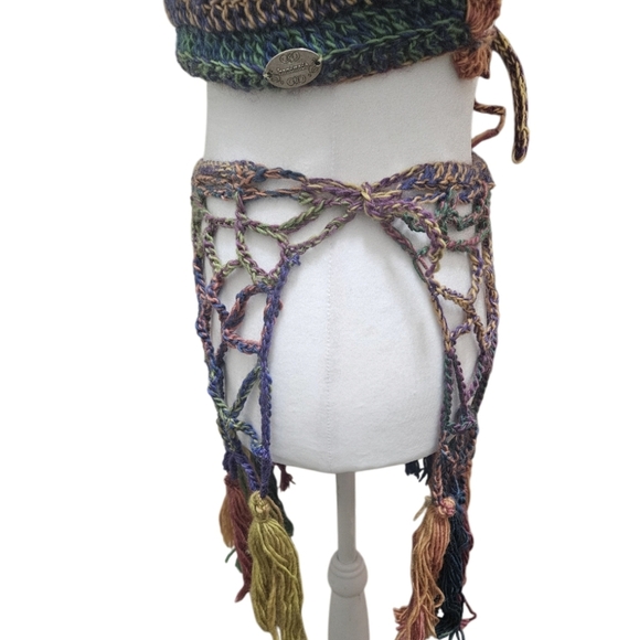 Handmade Crochet Swim Cover-up Fishnet Design Multicolor Rainbow Halter Crop-Top - Picture 11 of 17